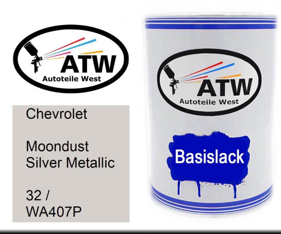 Chevrolet, Moondust Silver Metallic, 32 / WA407P: 500ml Lackdose, von ATW Autoteile West.